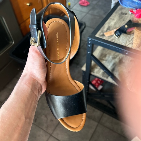 Black Tommy Hillfiger Wedge Sandals - Picture 2 of 3